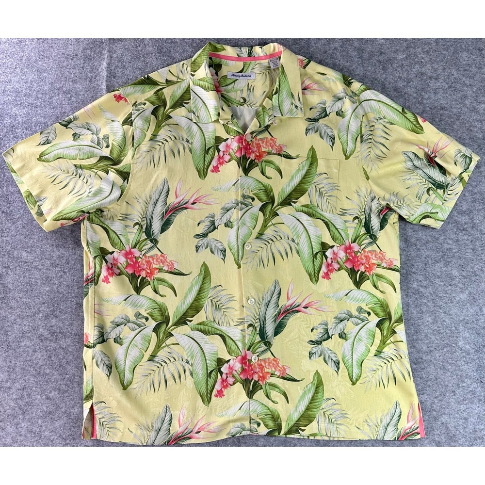 Tommy Bahama Men's 100% Silk Yellow Tropical Camp Shirt sz XXL (16007)